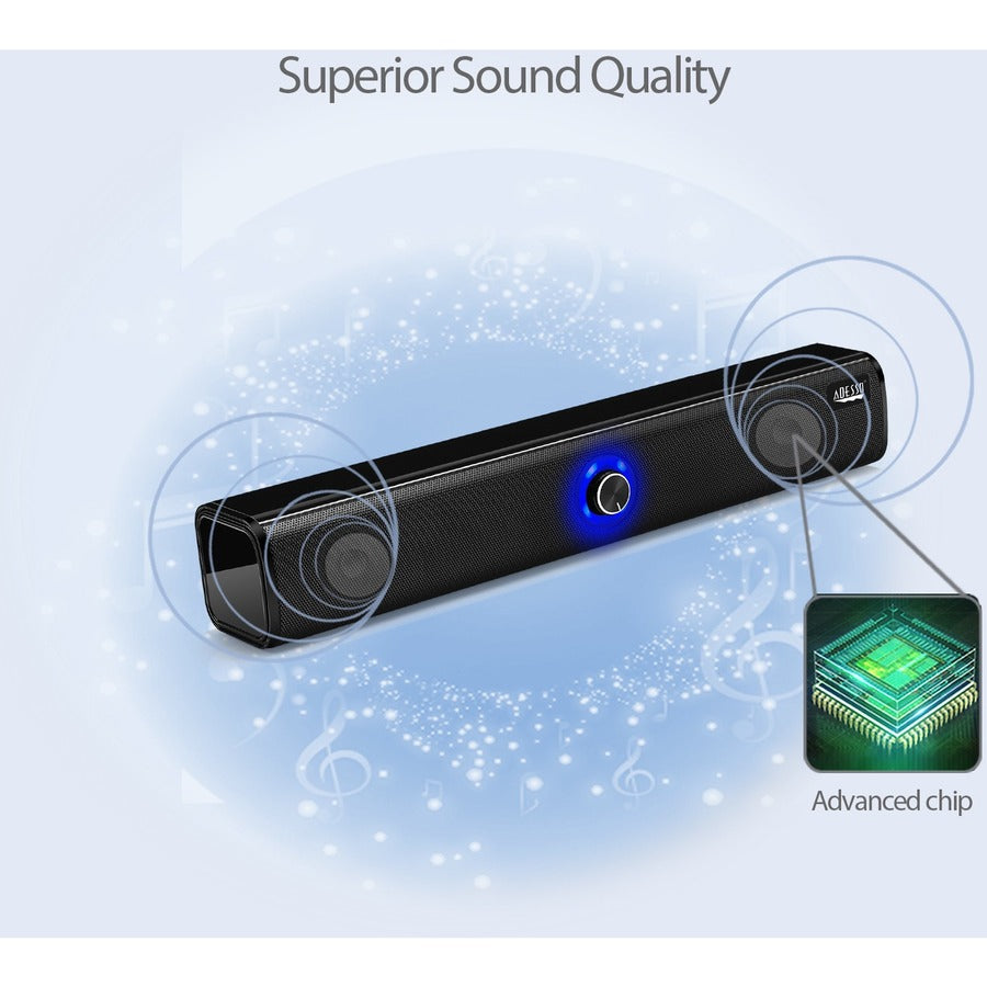 Adesso Xtream S6 Portable Bluetooth & Aux Sound Bar Speaker - 10W x 2 -Black - 3.5mm - Rechargeable Battery - Volume Control Knob - Wired/Wireless