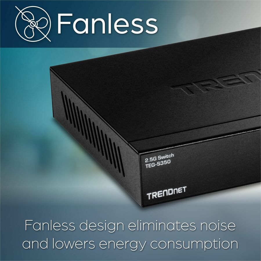 TRENDnet 5-Port Unmanaged 2.5G Gaming Switch, TEG-S350, 5 x 2.5GBASE-T Ports, 25Gbps Switching Capacity, Ethernet Splitter, NDAA & TAA Compliant, Fanless, Wall Mountable, Lifetime Protection, Black