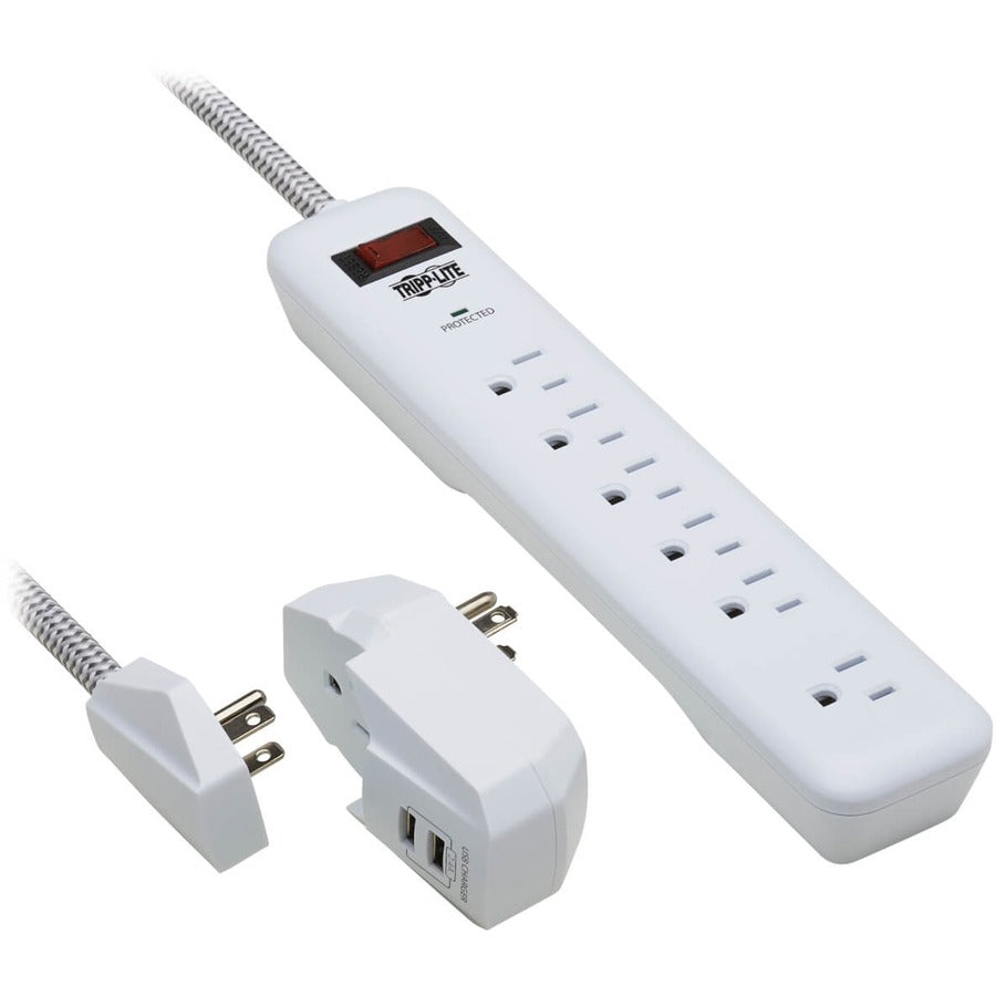 Eaton Tripp Lite Series 7-Outlet Surge Protector - 6 on strip/1 in detachable plug, 2 USB Ports (2.4A Shared), Detachable Charger Plug, 6 ft. Cord, 5-15P Plug, 900 Joules, White