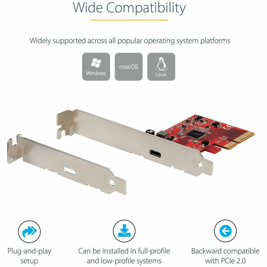 StarTech.com 1-Port USB 3.2 Gen 2x2 PCIe Card, USB-C 20Gbps PCI Express 3.0 x4 Controller, USB Type-C, Data Only, Windows/macOS/Linux, TAA