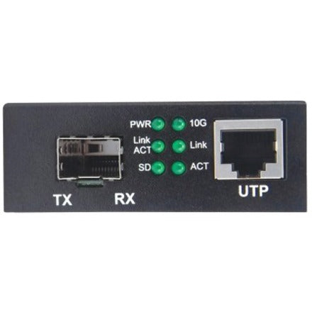 Intellinet 10GBase-T to 10GBase-R Media Converter, 1 x 10 GB SFP+ Slot, 1 x 10GB RJ45 Port (With 2 Pin Euro Power Adapter)