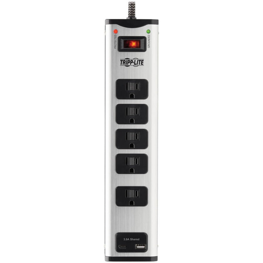 Eaton Tripp Lite Series 5-Outlet Surge Protector with 1 USB-A and 1 USB-C (3.9A Shared) - 6 ft. Cord, 2100 Joules, Metal Housing
