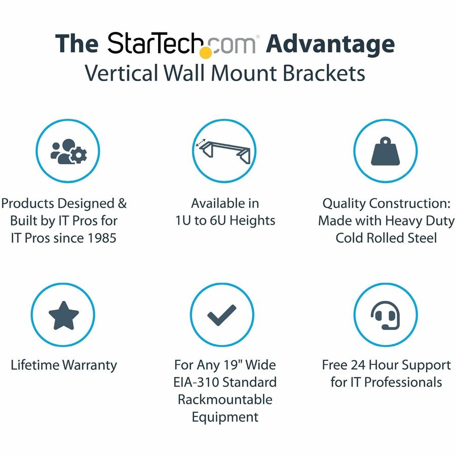 StarTech.com 5U Vertical Wall Mount Rack, 19" Wall Mounting Bracket, Open Low Profile Network/Server Room/Data/AV/IT/Patch Panel/Equipment
