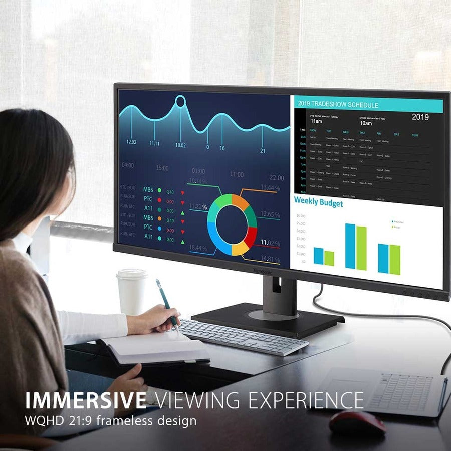 ViewSonic VG3456 34 Inch 21:9 UltraWide WQHD 1440p Monitor with Ergonomics Design USB C Docking Built-In Gigabit Ethernet for Home and Office