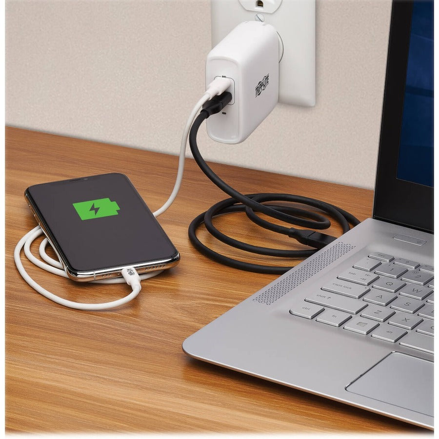 Eaton Tripp Lite Series Dual-Port Compact USB-C Wall Charger - GaN Technology, 68W PD Charging (50W+18W), White