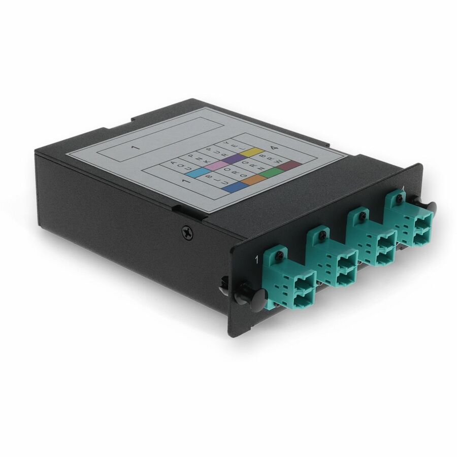 AddOn 4-Bay Cassette 12-Fiber MPO In, 4 LC Duplex Out, Multi-mode Duplex OM4