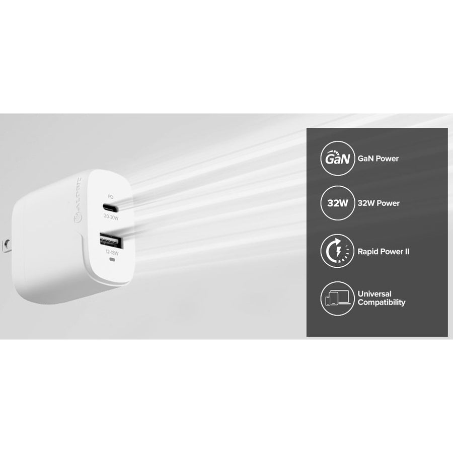 Alogic 2X32 Rapid Power 2 Port 32W USB-C GaN Wall Charger