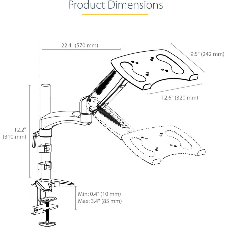 StarTech.com Desk Mount Laptop Arm, Full Motion Articulating Arm/Stand for Laptop or 34" (17.6lb/8kg) Monitor, VESA Mount Laptop Tray