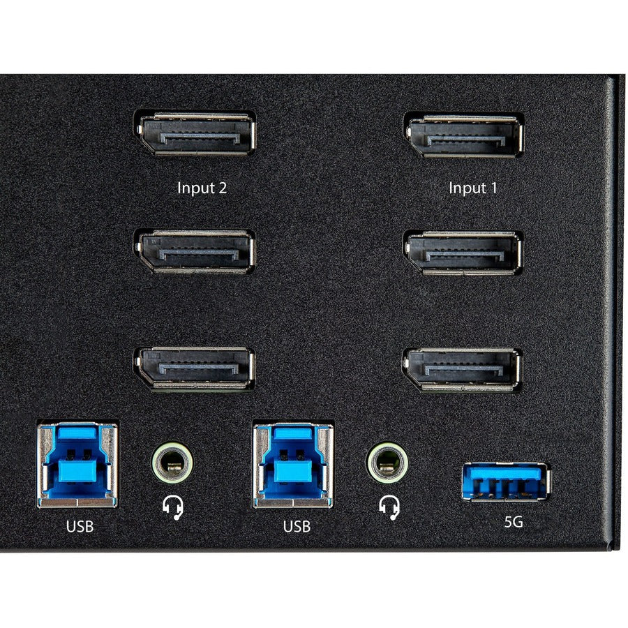 StarTech.com 2 Port Triple Monitor DisplayPort KVM Switch 4K 60Hz UHD HDR, DP 1.2 KVM Switch, 2-Pt USB 3.0 Hub, 4x USB HID, Audio, Hotkey