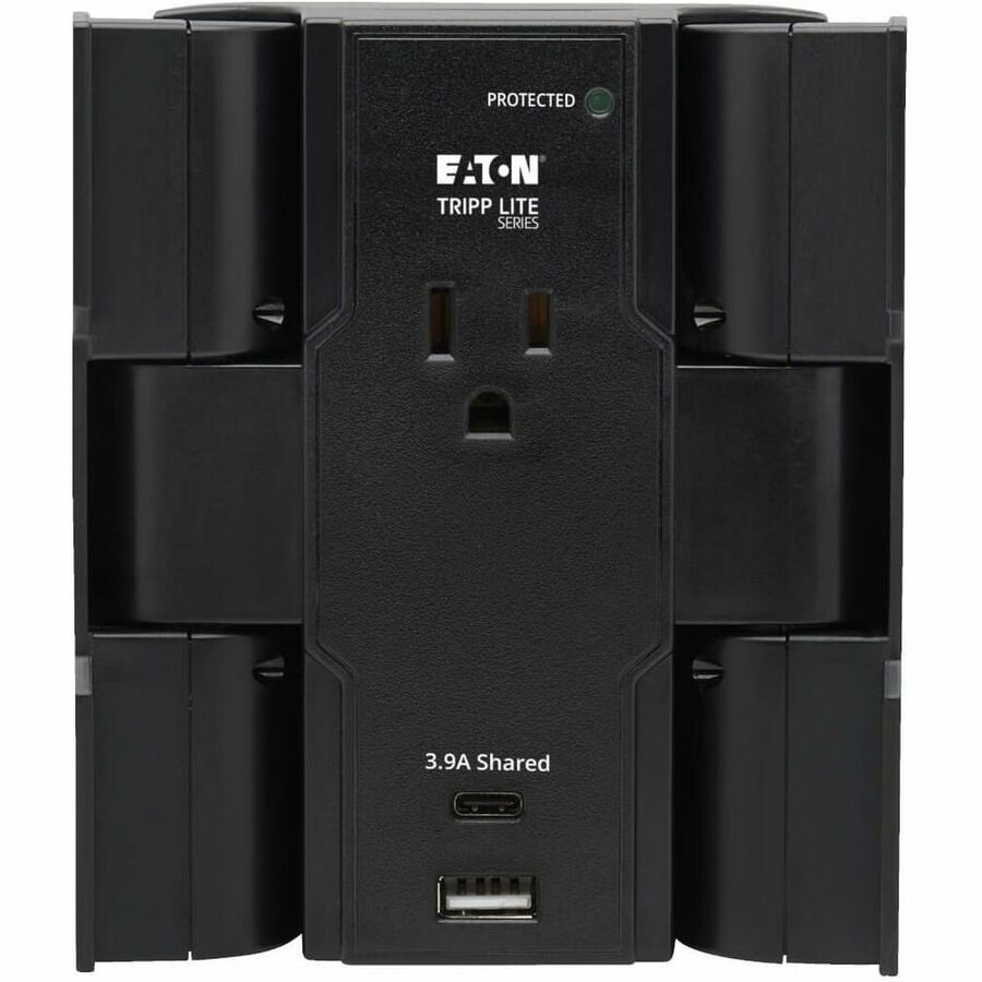 Eaton Tripp Lite Series Safe-IT 5-Outlet Surge Protector, USB-A/USB-C Ports, 5-15P Direct Plug-In, 1050 Joules, Antimicrobial Protection, Black