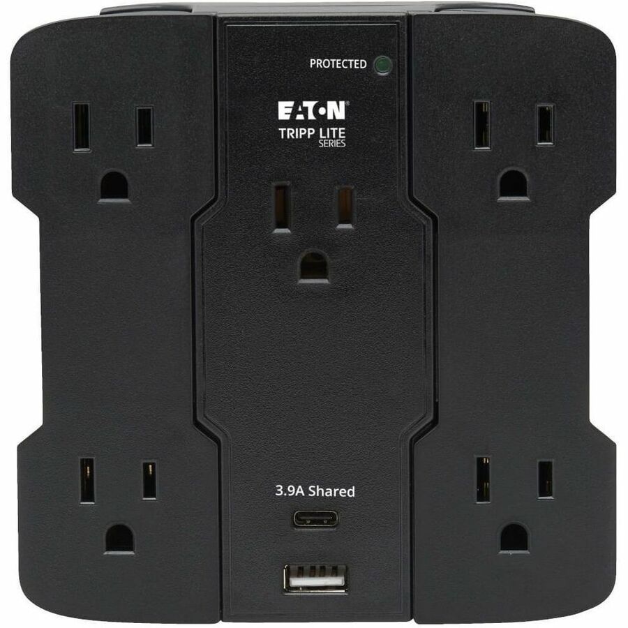 Eaton Tripp Lite Series Safe-IT 5-Outlet Surge Protector, USB-A/USB-C Ports, 5-15P Direct Plug-In, 1050 Joules, Antimicrobial Protection, Black