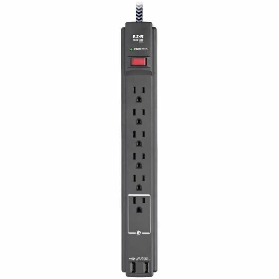 Eaton Tripp Lite Series Safe-IT 6-Outlet Surge Protector, 2 USB Charging Ports, 10 ft. Cord, 5-15P Plug, 990 Joules, Antimicrobial Protection, Black