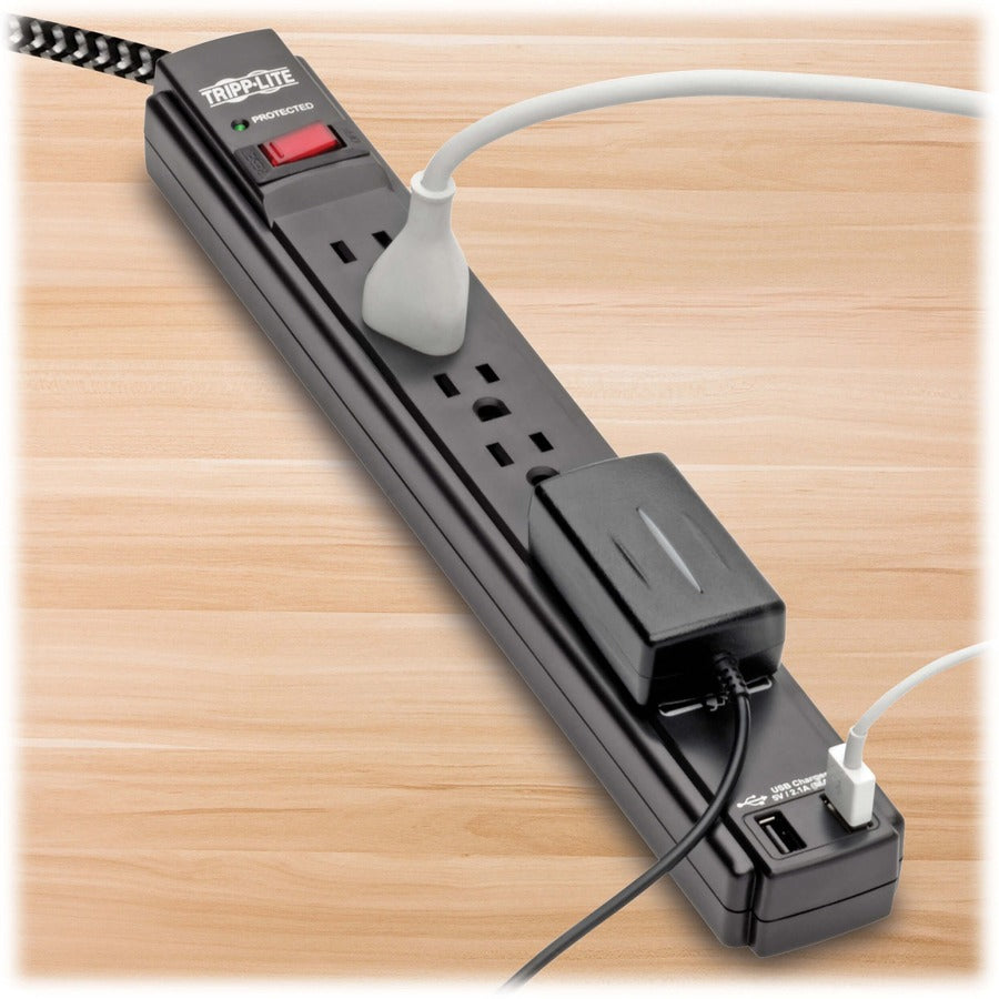 Eaton Tripp Lite Series Safe-IT 6-Outlet Surge Protector, 2 USB Charging Ports, 10 ft. Cord, 5-15P Plug, 990 Joules, Antimicrobial Protection, Black