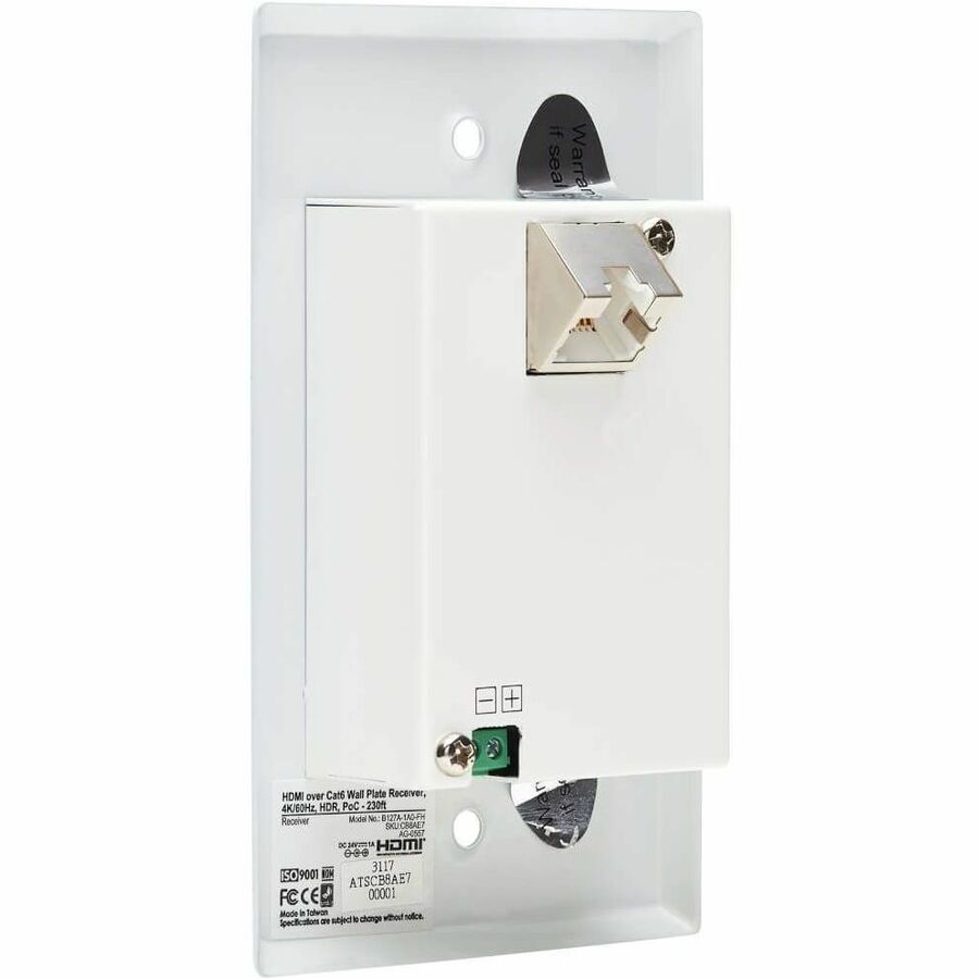 Eaton Tripp Lite Series 1-Port HDMI over Cat6 Receiver, Wall Plate - 4K 60 Hz, HDR, 4:4:4, PoC, HDCP 2.2, 230 ft. (70.1 m), TAA