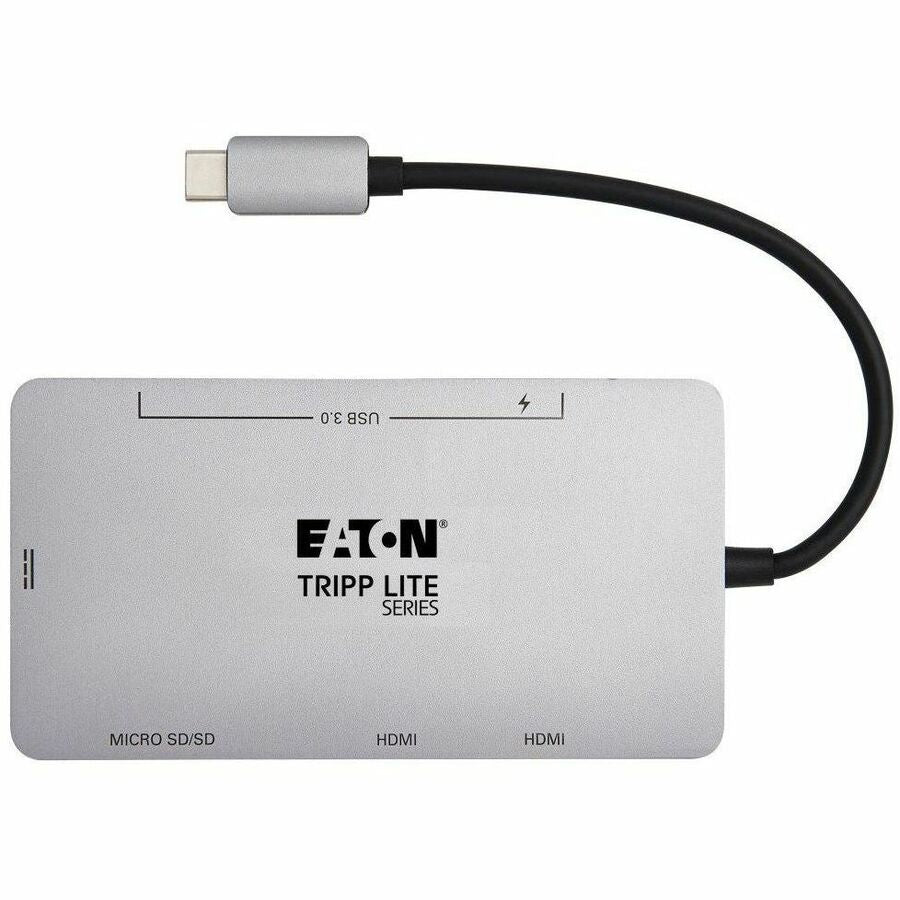 Eaton Tripp Lite Series USB-C Dock, Dual Display - 4K 60 Hz HDMI, USB 3.x (5Gbps) Hub Ports, Memory Card, 100W PD Charging, Gray
