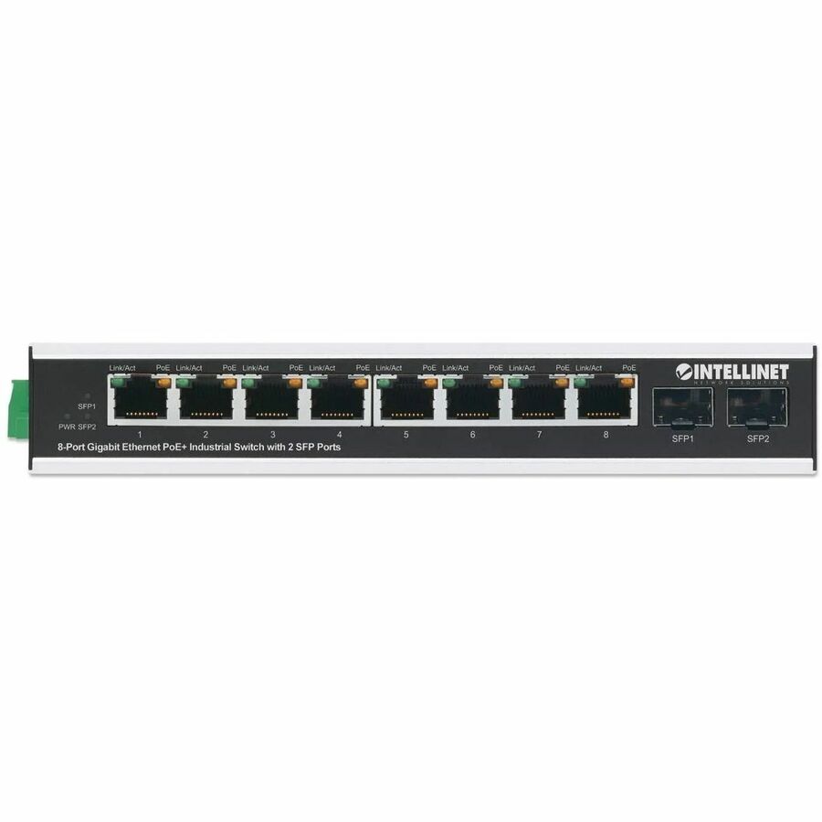 Intellinet Industrial 8-Port Gigabit Ethernet PoE+ Switch with 2 SFP Ports