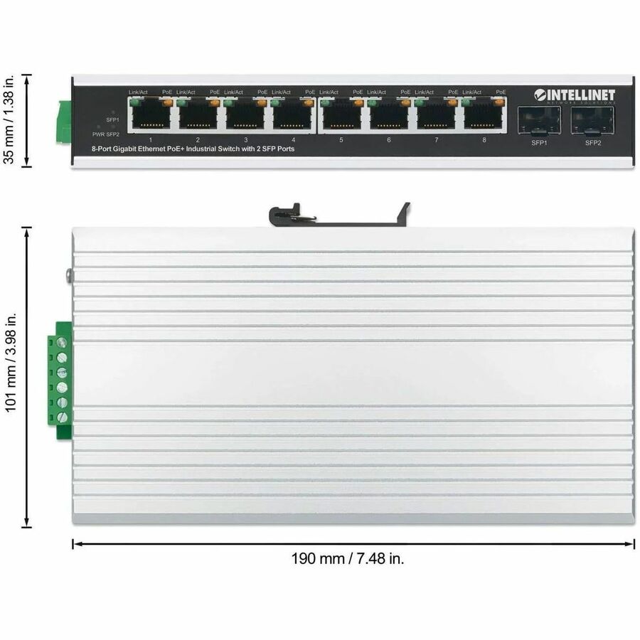 Intellinet Industrial 8-Port Gigabit Ethernet PoE+ Switch with 2 SFP Ports