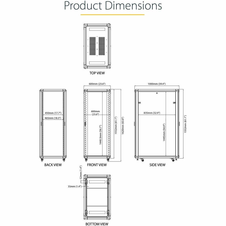 StarTech.com 4-Post 32U Server Rack Cabinet, 19" Data Rack Cabinet for Computer / IT Equipment, Home Network Rack, Half Height Server Rack