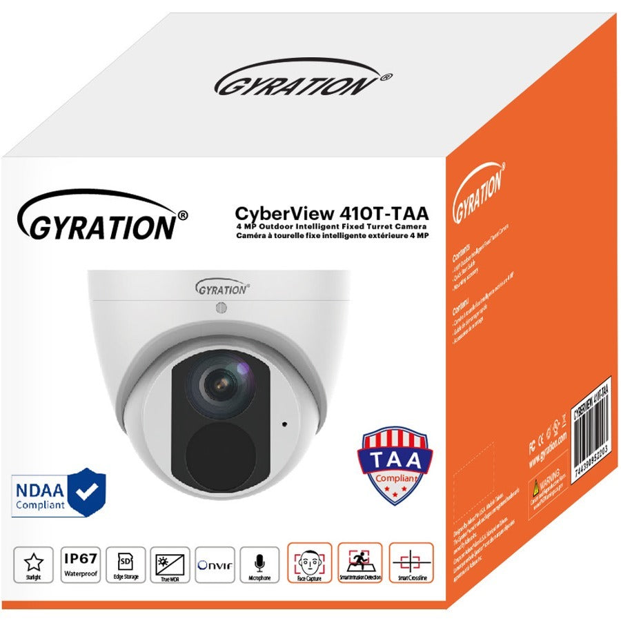 Gyration CYBERVIEW 410T-TAA 4 Megapixel Indoor/Outdoor HD Network Camera - Color - Turret - TAA Compliant