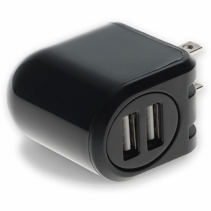 Wall Charger 2X USB-A 2.0 5V at 2.4A Single port or 5V at 1A Dual port 12W total, Black