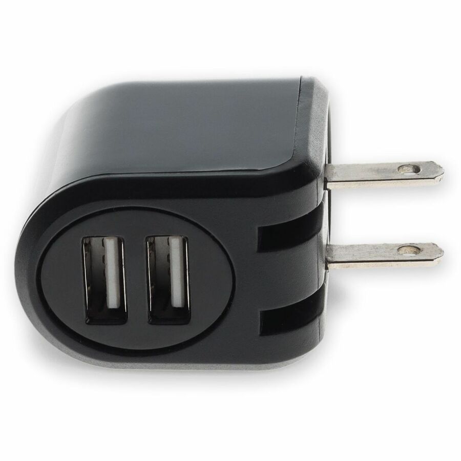 Wall Charger 2X USB-A 2.0 5V at 2.4A Single port or 5V at 1A Dual port 12W total, Black