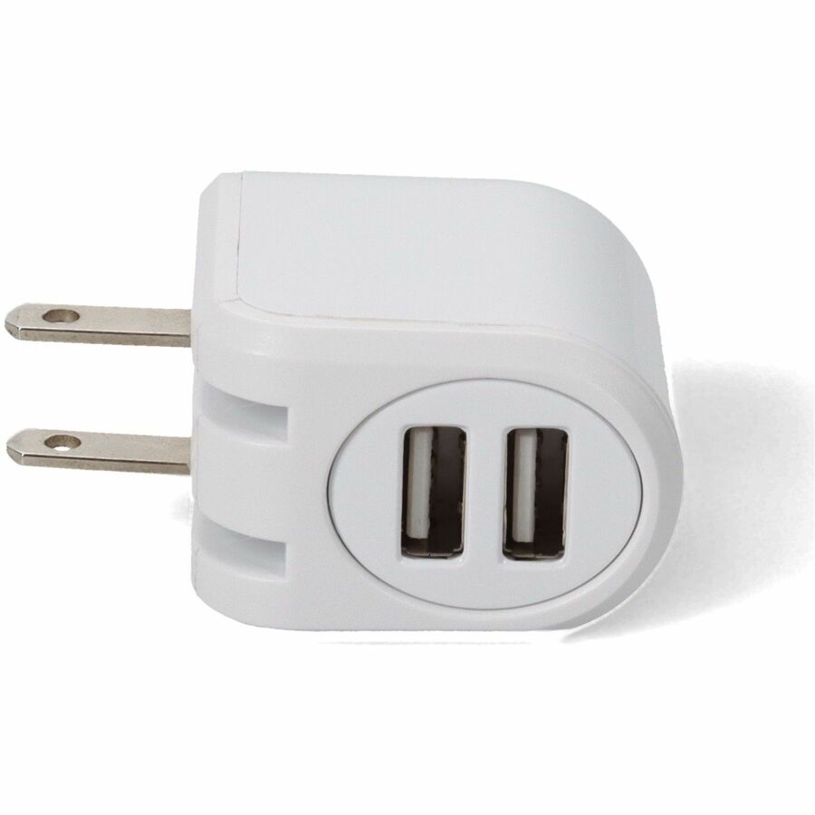 AddOn Wall Plug to 2x USB 2.0 (A) 5V at 2.4A Single port or 5V at 1A Dual port 12W total for US White