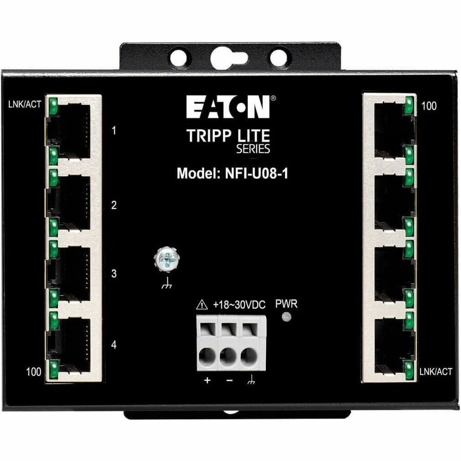 Eaton Tripp Lite Series 8-Port Unmanaged Fast Industrial Ethernet Switch - 10/100 Mbps, Ruggedized, -40° to 75°C, DIN/Wall Mount, TAA