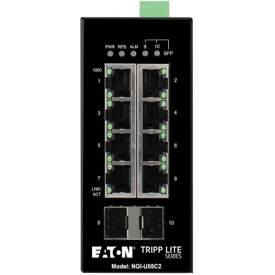 Eaton Tripp Lite Series 8-Port Unmanaged Industrial Gigabit Ethernet Switch - 10/100/1000 Mbps, 2 GbE SFP Slots, -40° to 75°C, DIN Mount, TAA