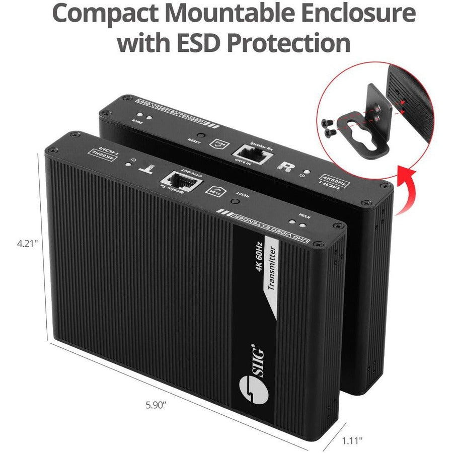 SIIG HDMI 2.0 KVM Over Cat6 Extender with Loopout & S/PDIF