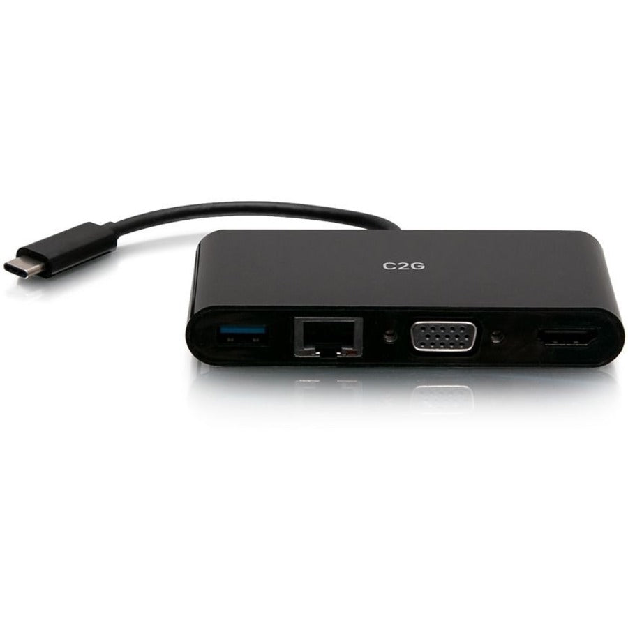 C2G USB C to HDMI, VGA, USB A, Ethernet Adapter - 4K 30Hz - Black