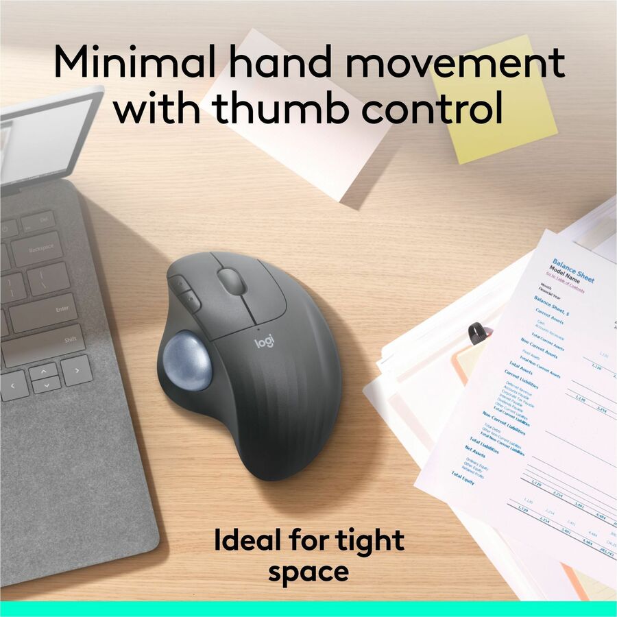 Logitech ERGO M575 Wireless Trackball Mouse for Business - Ergonomic Design, Logi Bolt, Bluetooth, Graphite