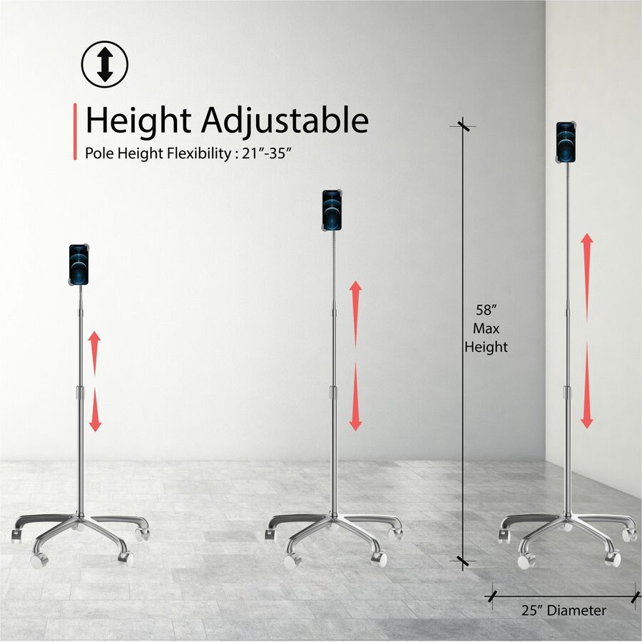CTA Digital Heavy-Duty Rolling Floor Stand with Gooseneck and Phone Holder