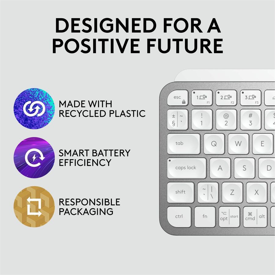 Logitech MX Keys Mini Minimalist Wireless Illuminated Keyboard, Compact, Bluetooth, USB-C, Pale Gray