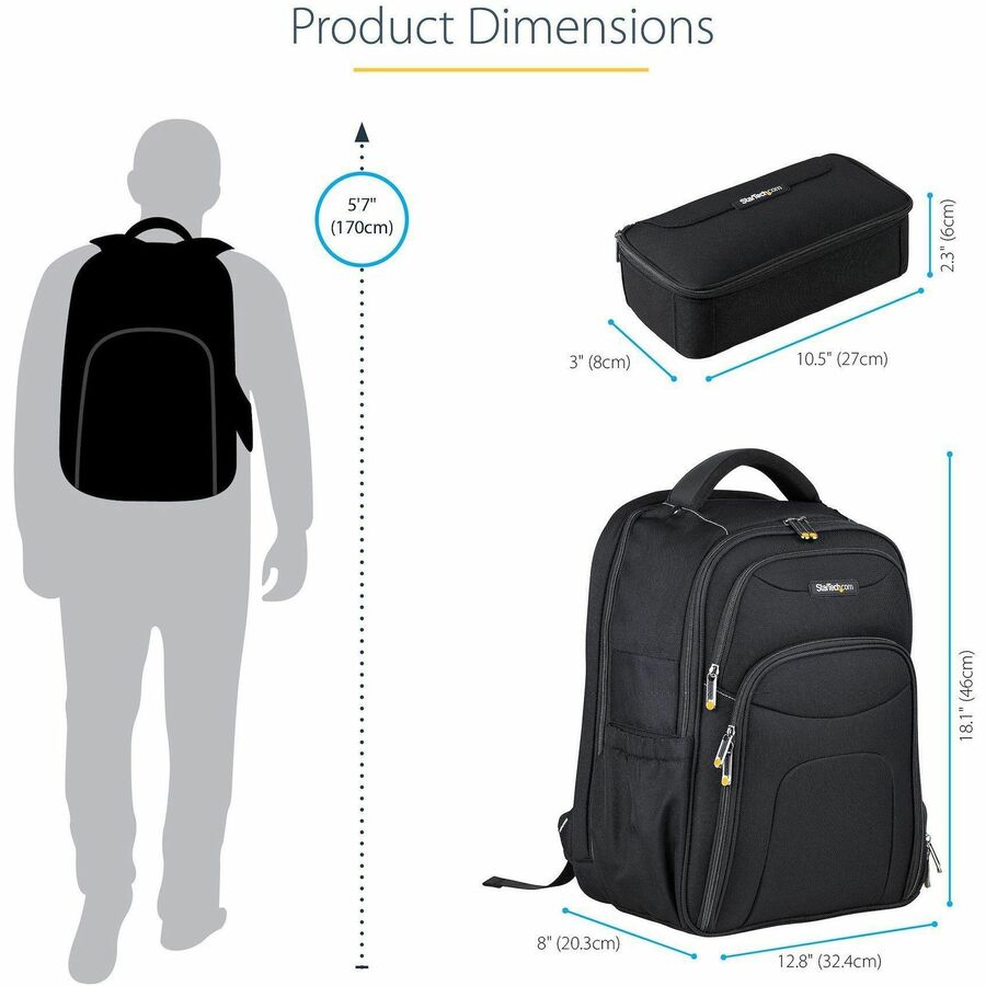 StarTech.com 17.3" Laptop Backpack w/ Removable Accessory Case, Professional IT Tech Backpack for Work/Travel/Commute, Nylon Computer Bag