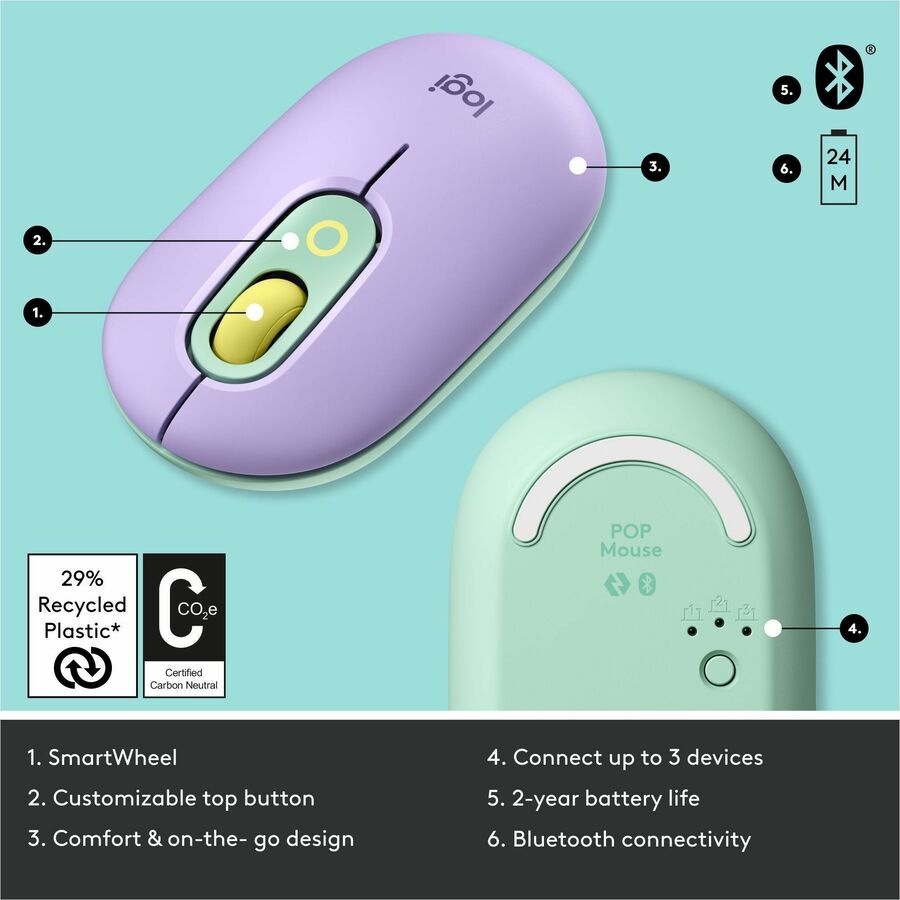Logitech POP Mouse, Wireless Mouse with Customizable Emojis, SilentTouch Technology, Precision Scroll, Daydream
