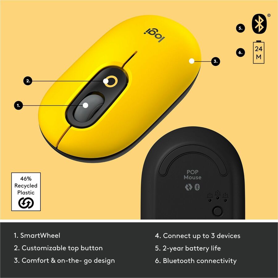 Logitech POP Mouse, Wireless Mouse with Customizable Emojis, SilentTouch Technology, Precision/Speed Scroll, Blast