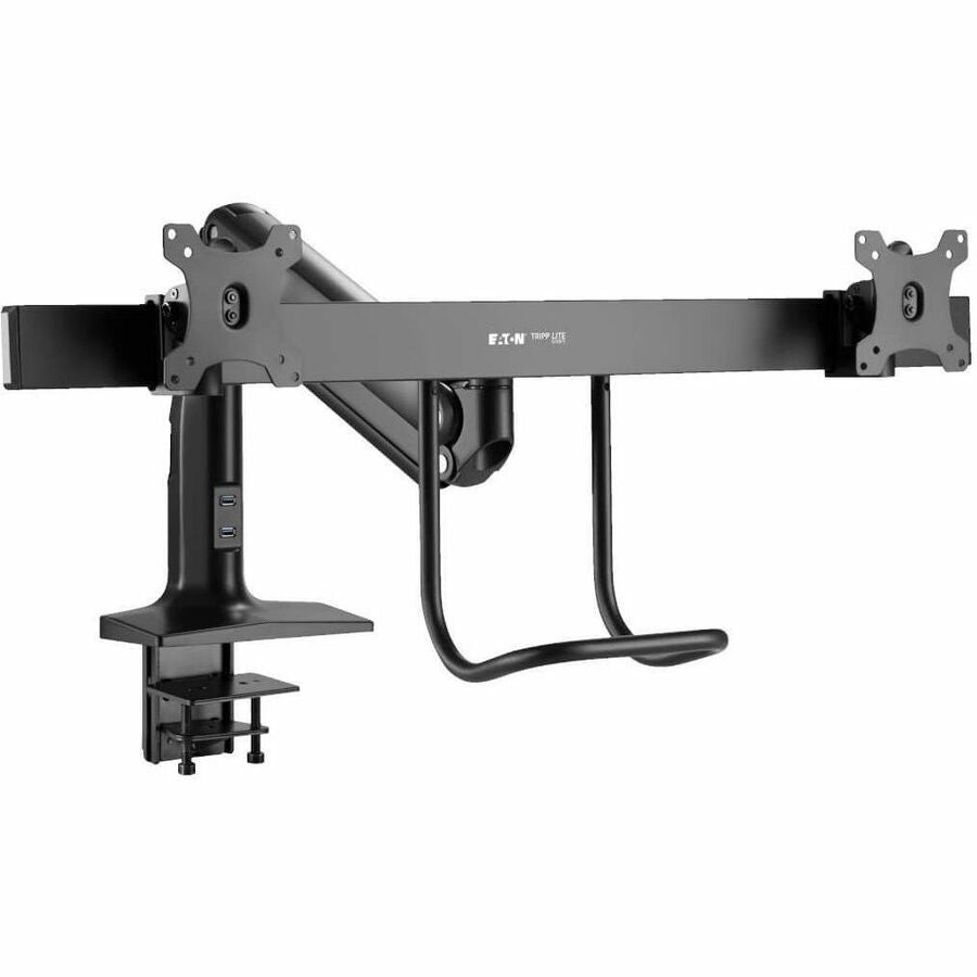 Eaton Tripp Lite Series Safe-IT Precision-Placement Dual-Display Desk Clamp or Grommet with Antimicrobial Tape for 17" to 35" Displays, USB Ports