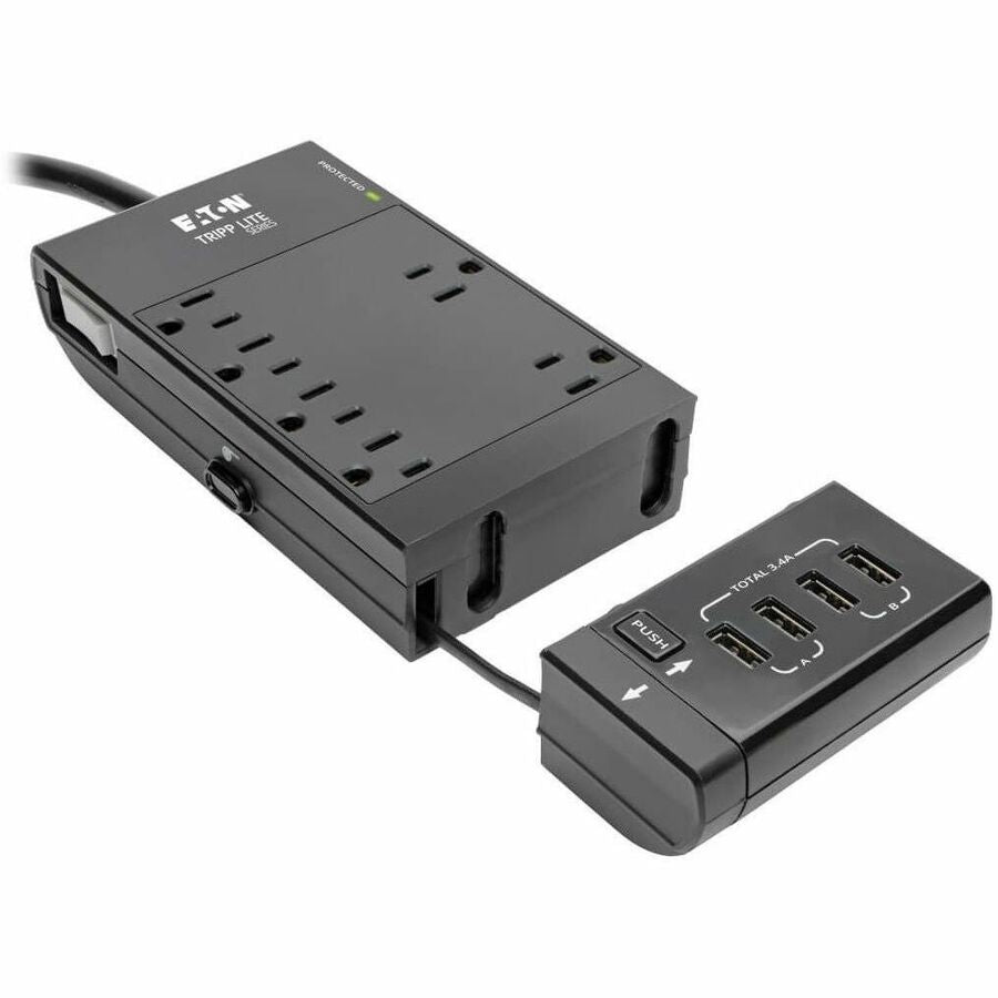 Eaton Tripp Lite Series Safe-IT 6-Outlet Surge Protector, Retractable USB Charger, 5-15R Outlets, 4 USB Charging Ports, 8 ft. (2.4 m) Cord, Antimicrobial Protection