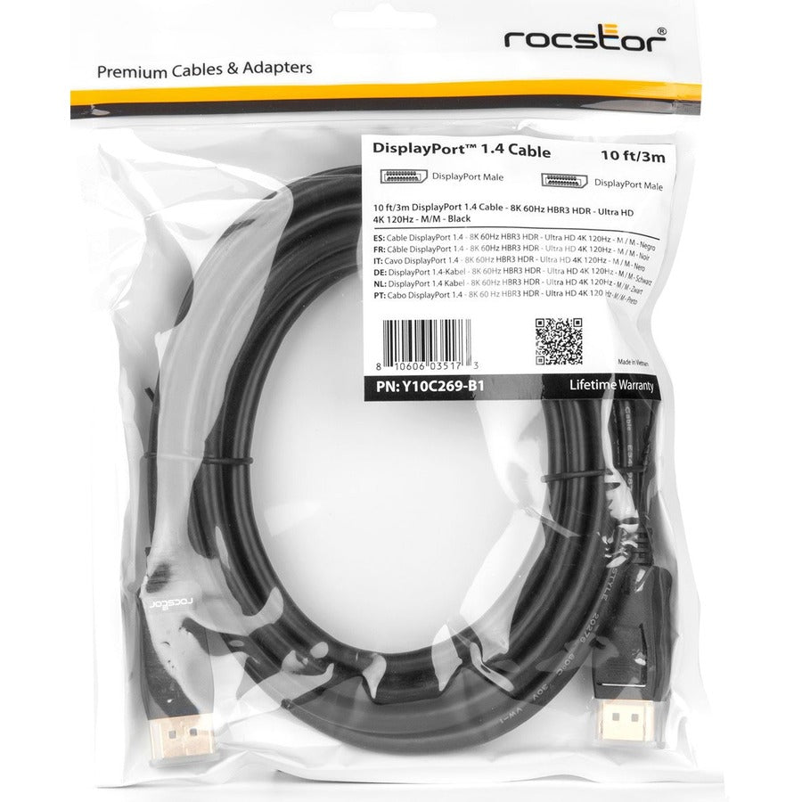 Rocstor Premium DisplayPort 1.4 Cable - 8K/60Hz