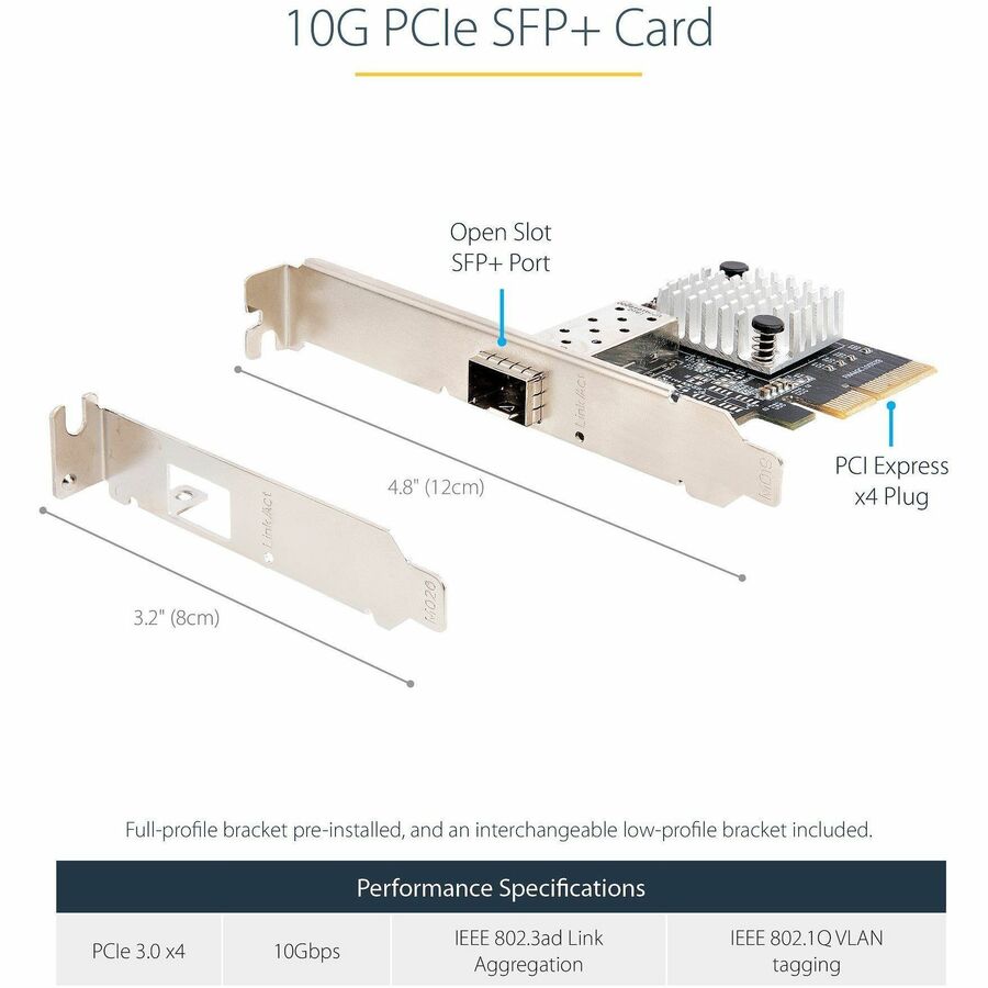 StarTech.com 10G PCIe SFP+ Card, Single SFP+ Port Network Adapter, Open SFP+ for MSA-Compliant Modules/Cables, 10 Gigabit PCIe NIC Card