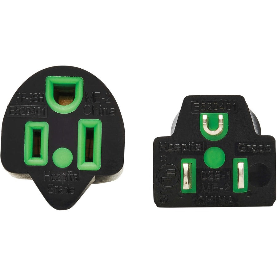 Eaton Tripp Lite Series Safe-IT Antibacterial Hospital-Grade Extension Cord, 5-15P to 5-15R - Green Dot, 13A, 125V, 16 AWG, Black, 10 ft. (3 m)