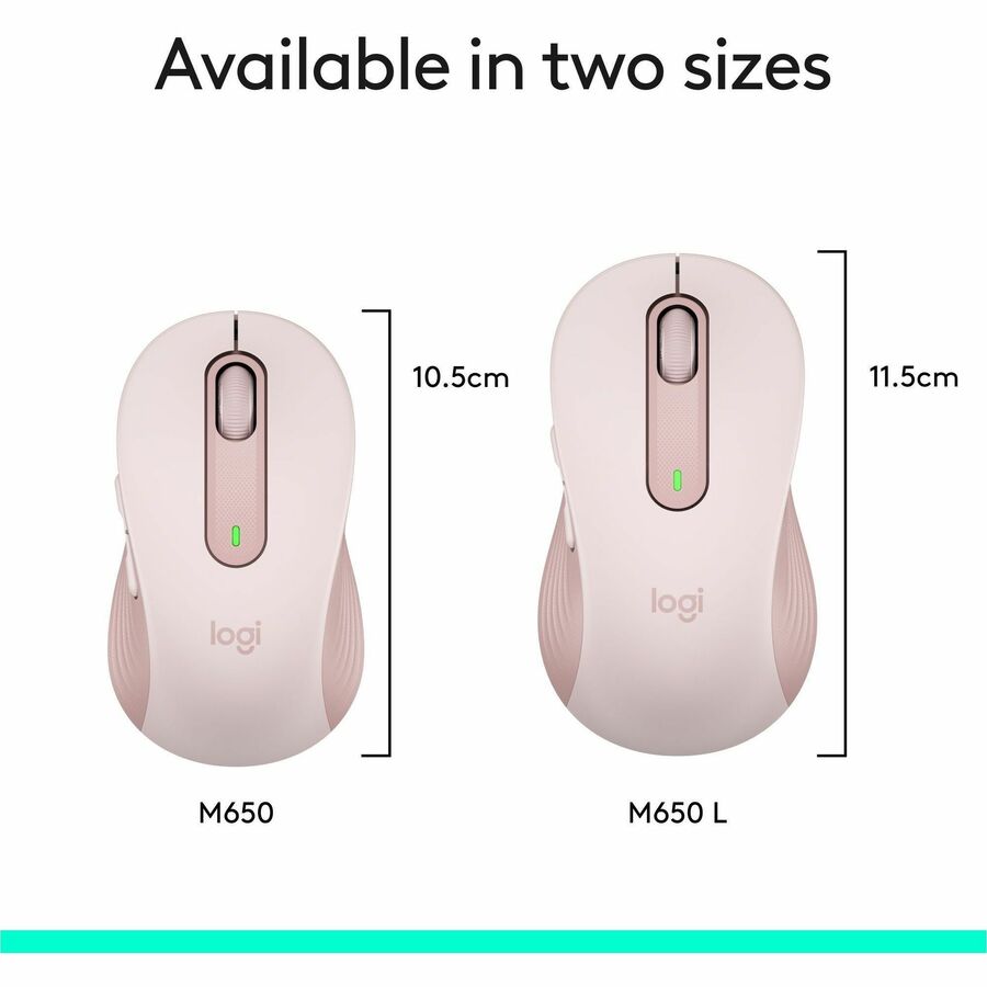 Logitech Signature M650 Wireless Mouse - For Small to Medium Sized Hands, 2-Year Battery, Silent Clicks, Rose