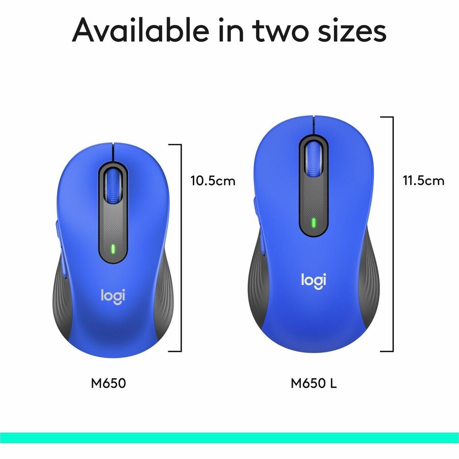 Logitech Signature M650 L Full Size Wireless Mouse - For Large Sized Hands, 2-Year Battery, Silent Clicks, Blue