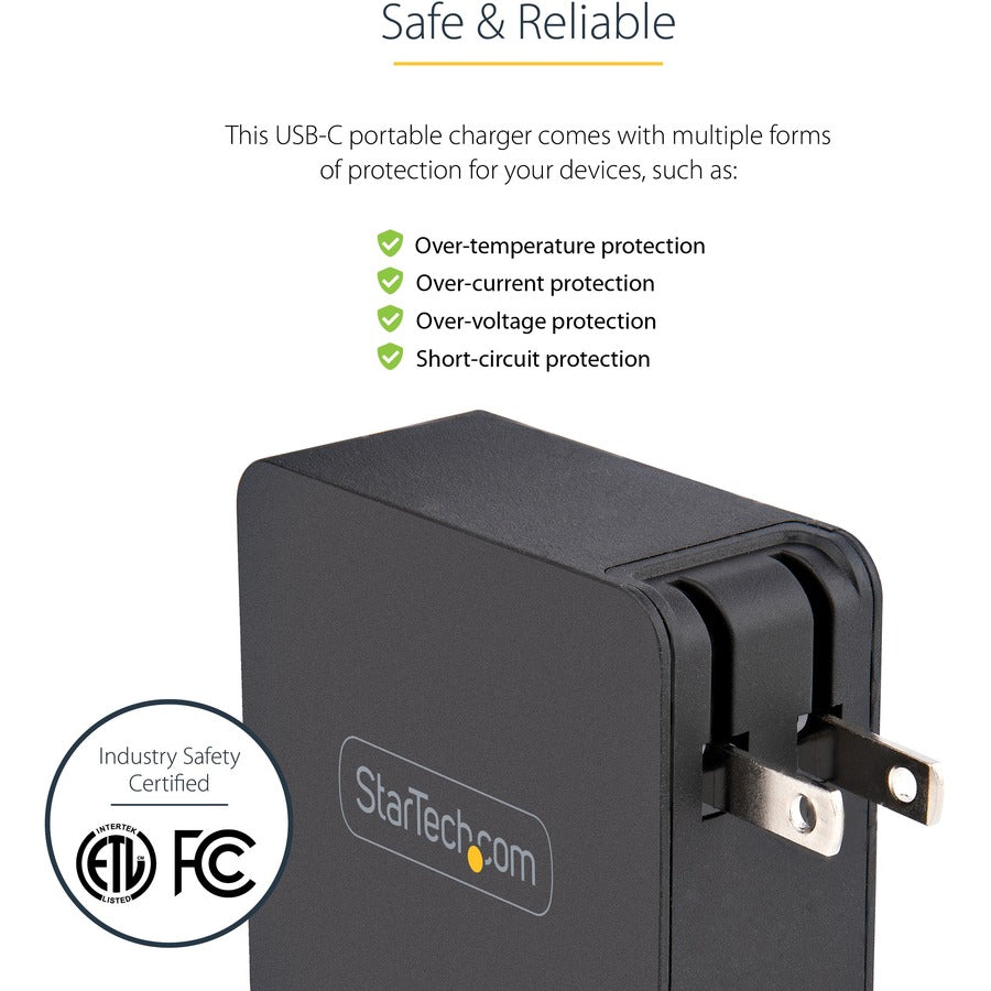 StarTech.com USB C Wall Charger, 60W PD with 6ft/2m Cable, Portable USB Type C Laptop Charger, Universal Adapter, USB IF/ETL Certified