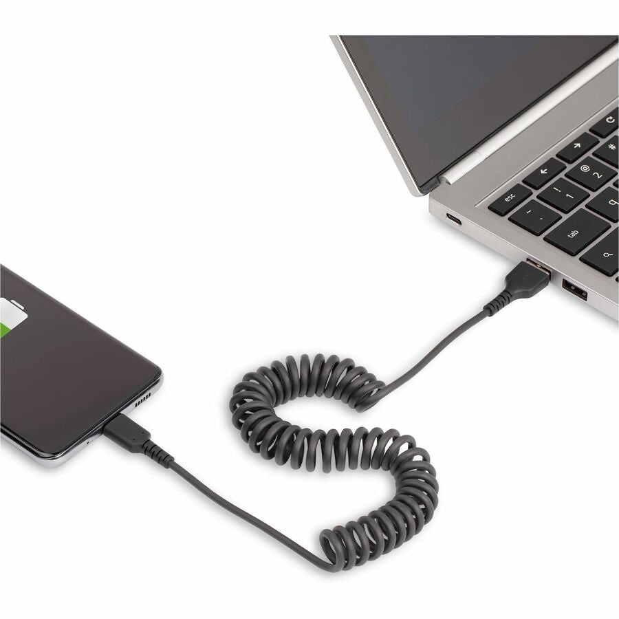 StarTech.com 3ft (1m) USB A to C Charging Cable, Coiled Heavy Duty USB 2.0 A to Type-C, Durable Fast Charge & Sync USB-C Cable, Black, M/M