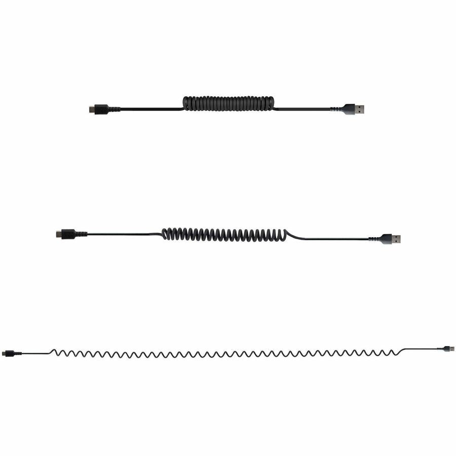 StarTech.com 3ft (1m) USB A to C Charging Cable, Coiled Heavy Duty USB 2.0 A to Type-C, Durable Fast Charge & Sync USB-C Cable, Black, M/M