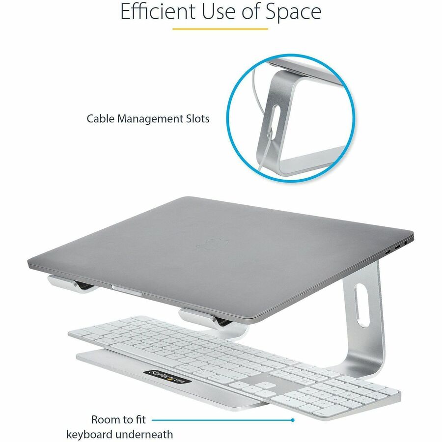 StarTech.com Laptop Stand for Desk, Supports 5kg / 11lb, Aluminum, Silver, Ergonomic Laptop Riser, Portable Laptop Holder for Desk