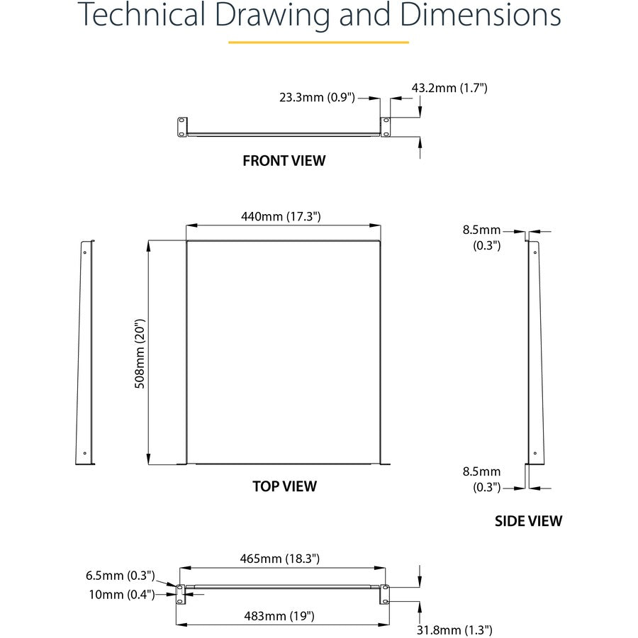 StarTech.com 1U Server Rack Cabinet Shelf - Fixed 20" Deep Cantilever Rackmount Tray for 19" Data/AV/Network Enclosure w/cage nuts, screws