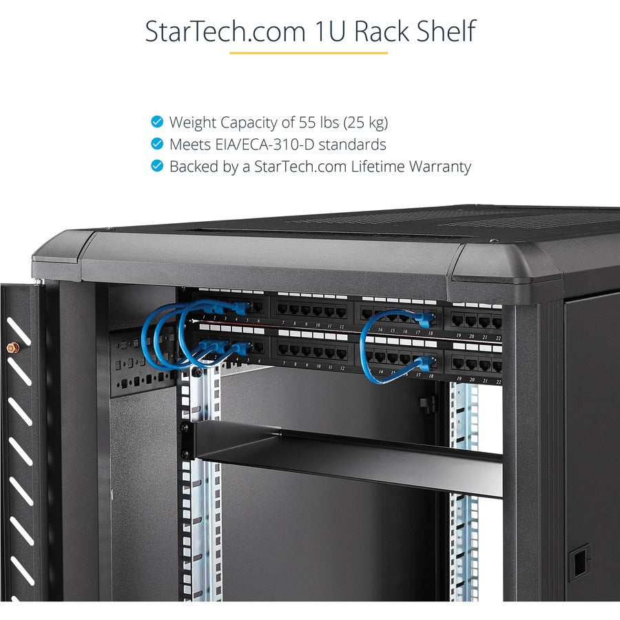 StarTech.com 1U Server Rack Cabinet Shelf - Fixed 20" Deep Cantilever Rackmount Tray for 19" Data/AV/Network Enclosure w/cage nuts, screws