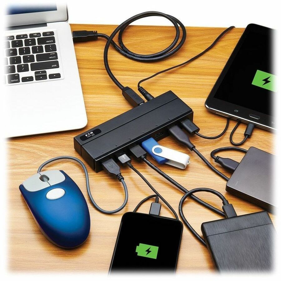 Eaton Tripp Lite Series 7-Port USB-A Mini Hub - USB 3.x (5Gbps), International Plug Adapters